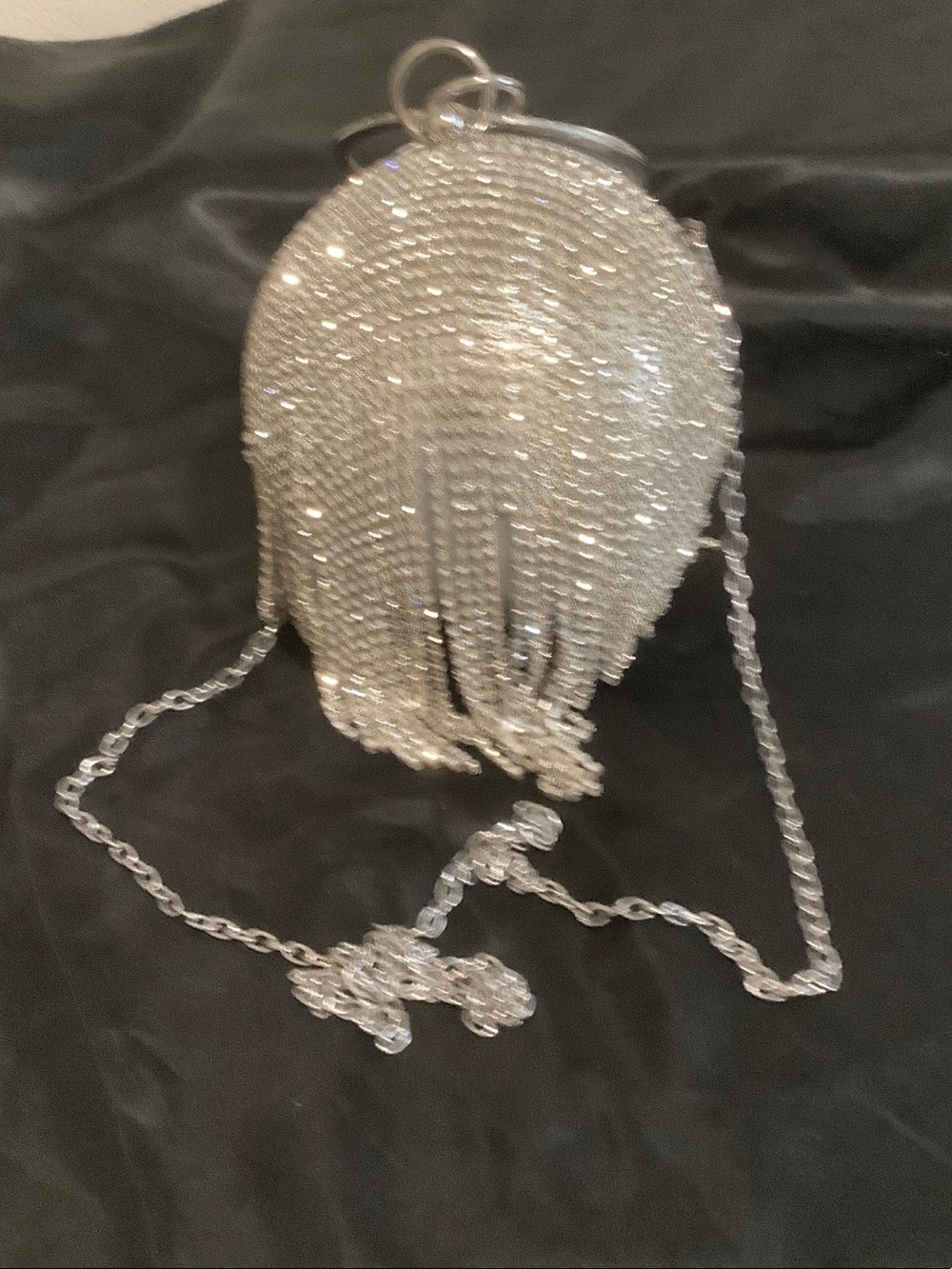 Silver Crystal Fringe Evening Bag - Sparkling Round Crossbody